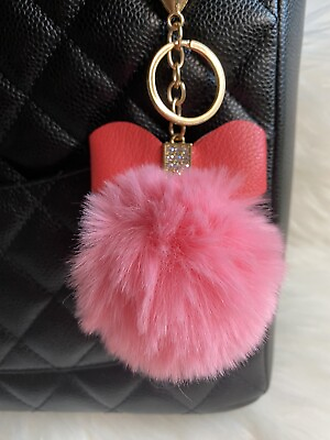 #ad pink pom pom bag charm keychain new handmade Birthday gift $12.99