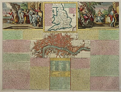 #ad London Parliament Chatelain 1719 Original Map England $371.75