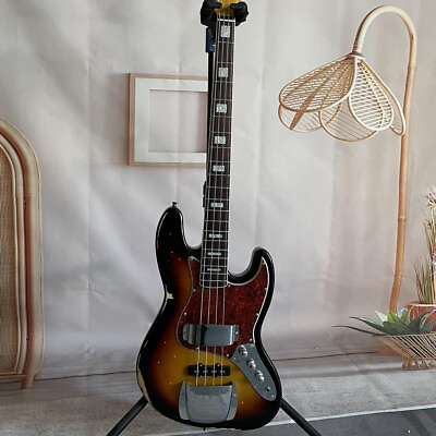 #ad Jazz Bass Sunburst Vintage Relic 1966 1968 4 Strings Maple Neck Fast Ship $260.29