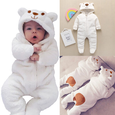 #ad Newborn Baby Romper Jumpsuit Boy Girl Kids Bear zipper Hooded Bodysuit Clothes $14.99