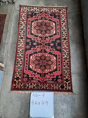 M04 Excellent Handmade knotted afghan vintage balouchi tribal rug 4.6×2.9 feet $165.00