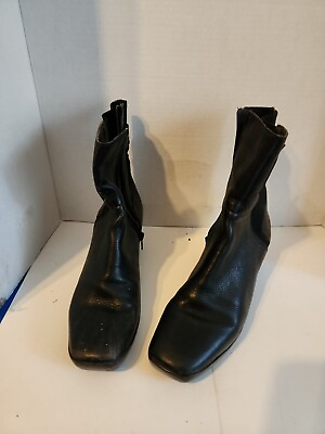 Nine West Black Leather Ankle Boots Block Heel Booties Women#x27;s Size 8 M #ad $16.17
