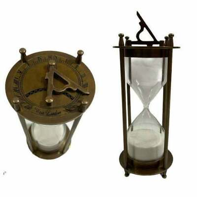 6quot; Vintage Nautical Maritime Antique Hourglass Brass Sand Timer With Sundial new $28.00