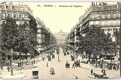#ad C1902 Postcard Paris France Avenue de L#x27;Opera Street View Horses Carts Bamp;W $24.50