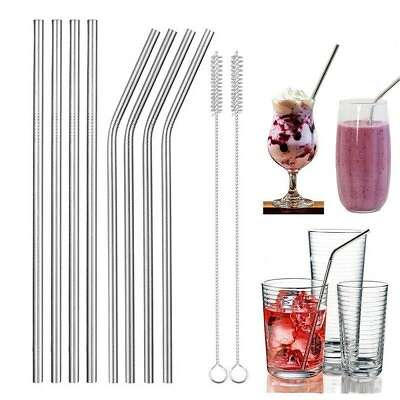#ad 10pc Reusable Metal Drinking Straw Stainless Steel Smoothies Straw with Bag Gold $14.47
