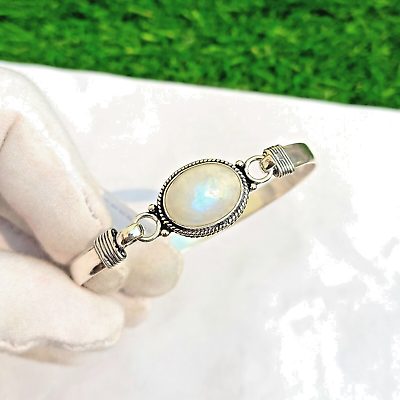 #ad Rainbow Moonstone Gemstone 925 Sterling Silver Handmade Cuff Bracelet $12.74