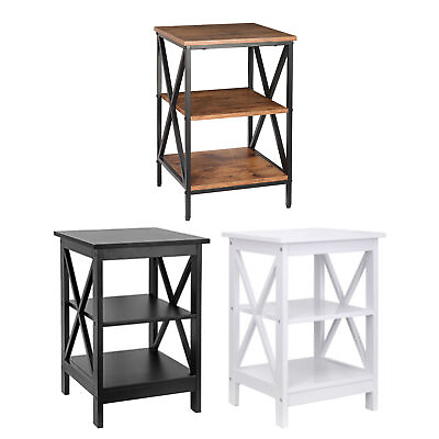 #ad 24 Inch Side End Table with Storage Shelf Sofa Table X Design Black White Brown $37.58