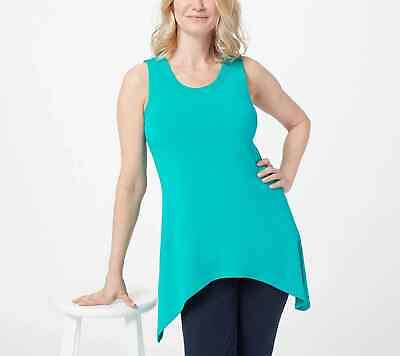 #ad New Attitudes by Renee S Finespun Jersey Tank with Dippy Hem Ocean Teal QVC 4272 $23.60