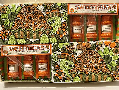 #ad NOS VTG Franco Mfg Co Kitchen Orange Spice Jars Anthropomorphic Turtle Towel Set $53.39