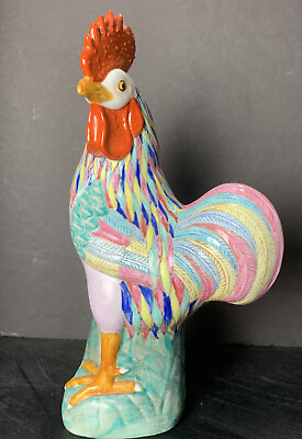 ANT 19th C. Chinese Porcelain Chicken Rooster Figure Famille Rose Export Mark $599.99
