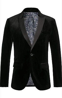 Men#x27;s Velvet Blazer Slim Fit Fashion Solid Suit Jacket Size XL $55.99