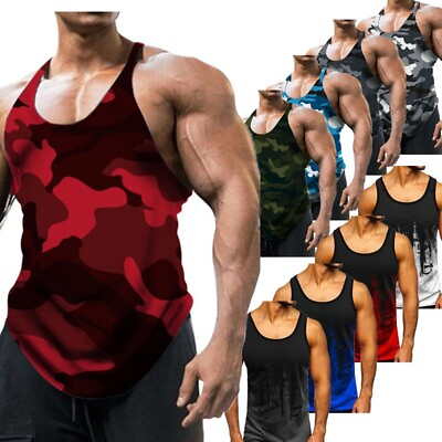 #ad Mens Gym Tank Tops Sports Workout Muscle Vest Sleeveless Bodybuilding T Shirts $9.41