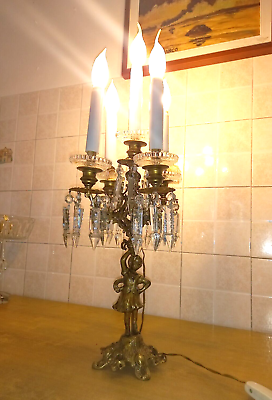 Bellissimo candelabro vintage elettrificato bronzo ottone 5L crystal candelabra EUR 380.00