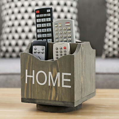 #ad MyGift 5 Slot HOME 360 Degree Rotating Gray Wood Remote Control Storage Caddy $25.99