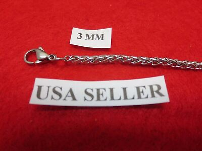 #ad 3 mm Stainless Steel Silver 7quot; 44quot; Braided Wheat Rope Unisex Necklace Chain $6.40