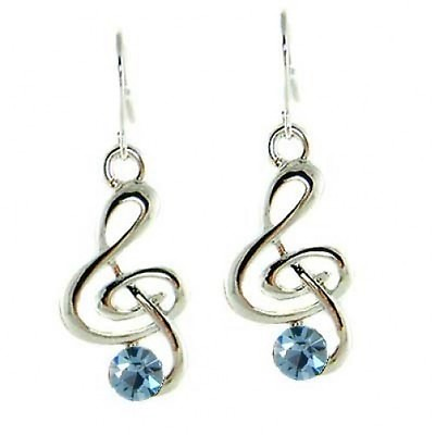 #ad Blue TREBLE CLEF made with Swarovski Crystal Music note Musical Jewelry Earrings $40.00