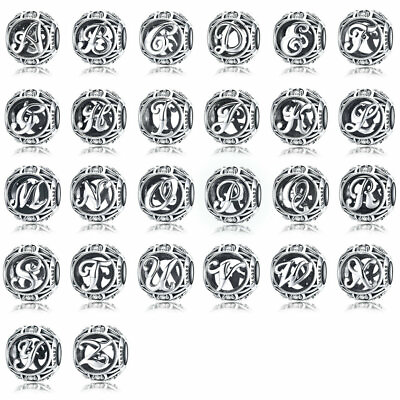 #ad 925 Sterling Silver Vintage Letter Initial Letter Charm A to Z Fits Bracelets $7.37