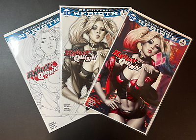 Harley Quinn #1 2016 Artgerm Variant Cover Set of 3: Color Sketch amp; Bamp;W NM $75.00