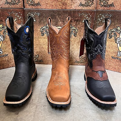 MEN#x27;S SQUARE TOE BOOTS WESTERN COWBOY CRAZY LEATHER TRACTOR SOLE MULTICOLOR BOTA $69.99