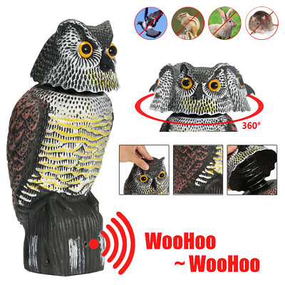 #ad Realistic Owl Decoy w Sound Rotating Head Outdoor Garden Repellent Bird Scare $19.99
