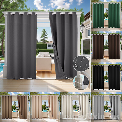 Outdoor Patio Curtains Waterproof Windproof Curtain Grommet Top Tab Bottom Drape $33.29