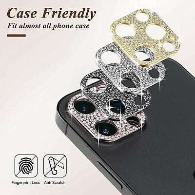 #ad For iPhone 11 12 13 14 15 Pro Max Bling Diamond Camera Lens Protector Cover $4.09