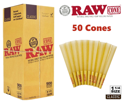 #ad Authentic RAW Classic 1 1 4 Size Pre Rolled Cones 50 Pack amp; Fast Shipping $12.99