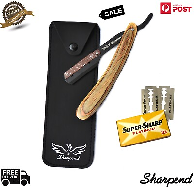 #ad Wooden Handle Barber Salon Straight Cut Throat Shaving Razor Shavette 10 Blades AU $12.92