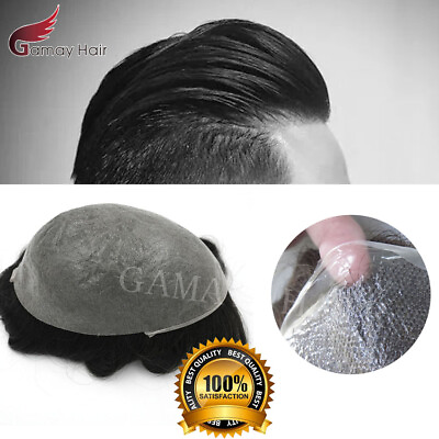 #ad Mens Toupee Ultra Thin Skin Invisible Poly PU Wig 0.04mm Human Hairpiece for Men $149.00