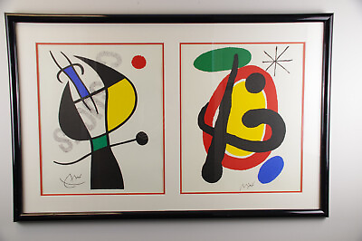 #ad 2 Beautiful Miro Lithographs Double Matted and Professionally Framed and Signed $700.00