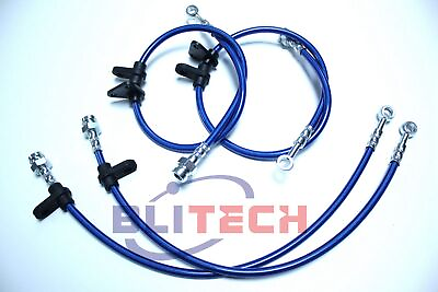 #ad FRONT amp; REAR STAINLESS STEEL HOSE FIT 1988 1991 HONDA CR X CRX ED8 ED9 BLUE $39.19
