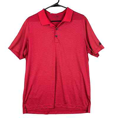 Adidas Mens Shirt Red Black Striped Golf Polo Short Sleeve Casual Active Medium $18.00