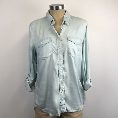 #ad Joe Fresh Blue Chambray Shirt Size Medium NEW long sleeve button front $21.98