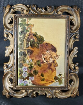 #ad Permanent Pigment Oil Paint Vtg Antique Painting Tillapaugh Birds Bucket Frame $67.96