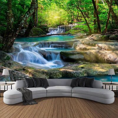 #ad Natural Forest Landscape Tapestry Jungle Waterfall Wall Hanging Home Decoration $18.56