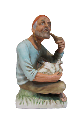 #ad Vintage Figurine Man w Basket of Fish in Lap I Believe it is an Arnart Product $10.87