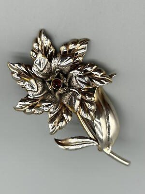 #ad Vintage Industria Argentina Red Garnet Silver Flower Brooch Pin $58.99