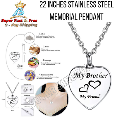 #ad Cremation Jewelry Urn Necklace Keepsake Memorial Pendant My Brother Heart Jewel $15.57