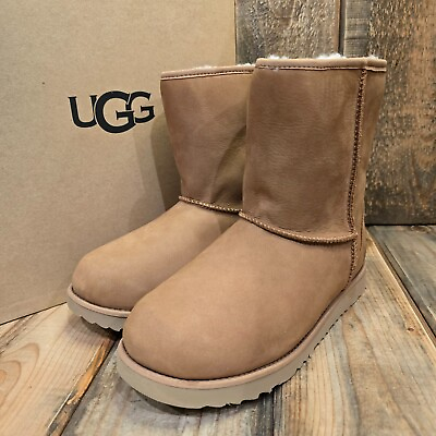 #ad UGG CLASSIC WEATHER SHORT BOOT BROWN WATERPROOF LEATHER GIRLS US 5 = WOMENS US 7 $99.00