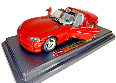 #ad Bburago Dodge Viper R 10 1:24 Diecast Model Convertible RED amp;Stand Italy Vintage $14.99