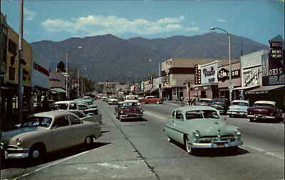 Monrovia California CA Classic 1950s Cars Street Scene Vintage Postcard $7.46