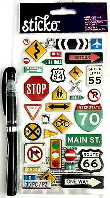 #ad Puffy Travel Signs Route 66 Scrapbooking Card Stickers NEW Sticko $2.09