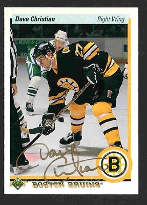 #ad Boston Bruins Dave Christian Autograph Signed 1990 Upper Deck Hockey Card #61 $11.80