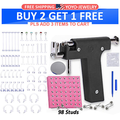 152PCS Professional Ear PIERCING GUN Body Nose Navel Tool Kit Set Jewelry USA $10.99