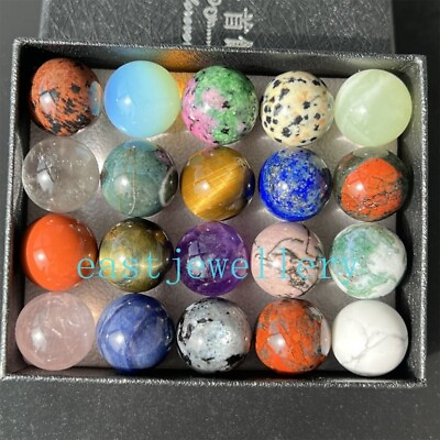 #ad 10pcs Natural Mixed Sphere Quartz Crystal Carved Gem Ball Reiki Healing 15mm $9.78