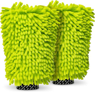 #ad Chenille Premium Scratch Free Microfiber Wash Mitt Lime Green 2 Pack $35.00