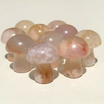 #ad 10PCS Natural Crystal Cherry Blossom Agate Mushroom Carving Reiki Healing $14.99