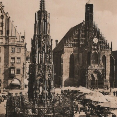 #ad 1940#x27;s Frauenkirche Beautiful Fountain Stoja Verla Photo Card Nuremburg Germany $11.95