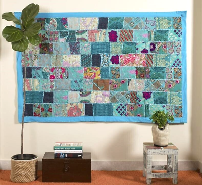 #ad Indian Handmade Patchwork Tapestry Vintage Blue Wall Hanging Home Decor 40x60quot; $33.23