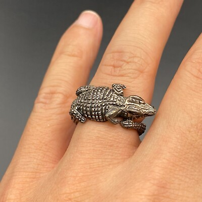 #ad Vintage Crocodile Alligator Dimensional Sterling Silver Ring Size 7.75 $165.00